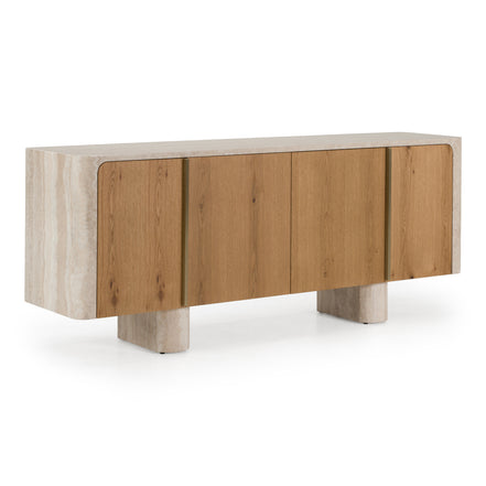 Wolff - Modern White Oak + Faux Travertine Buffet - image 2