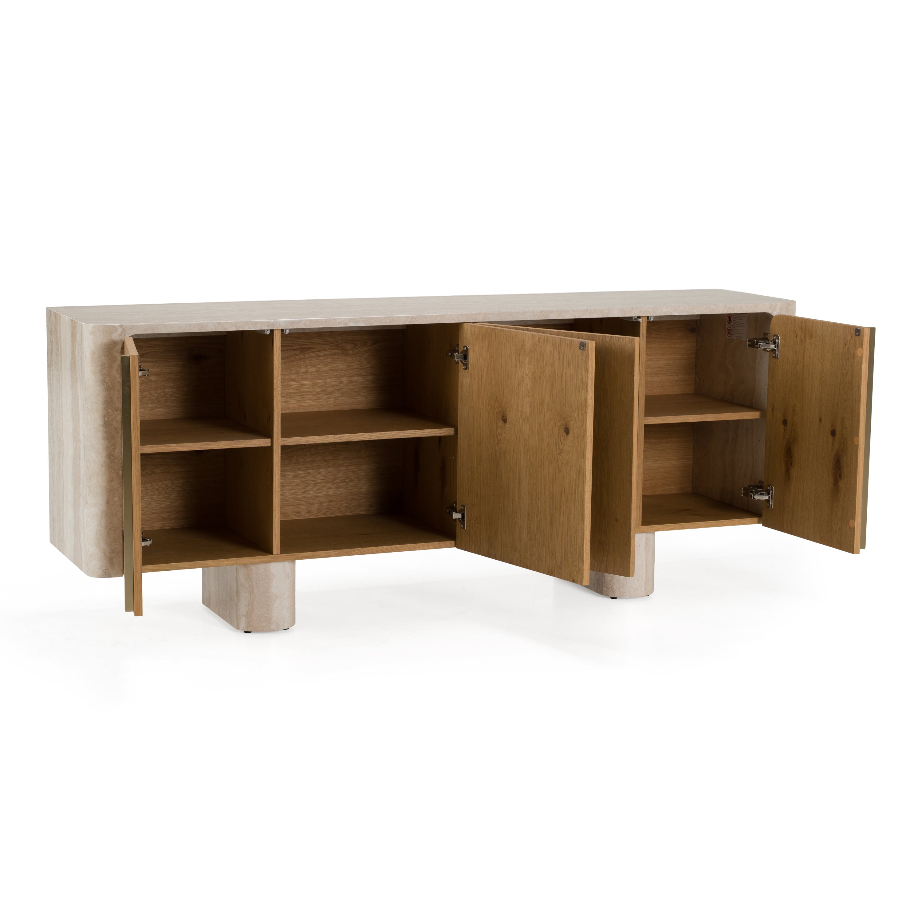 Wolff - Modern White Oak + Faux Travertine Buffet - image 3