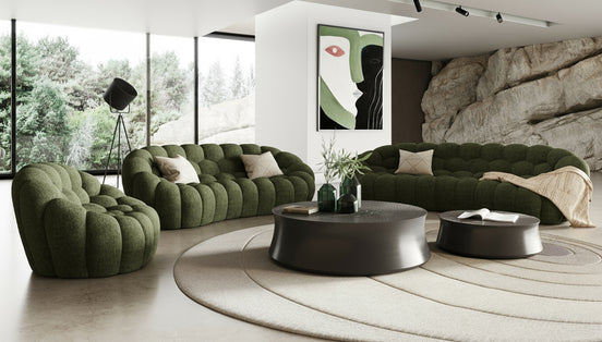Yolonda - Modern Curved Green Fabric Loveseat - image 2