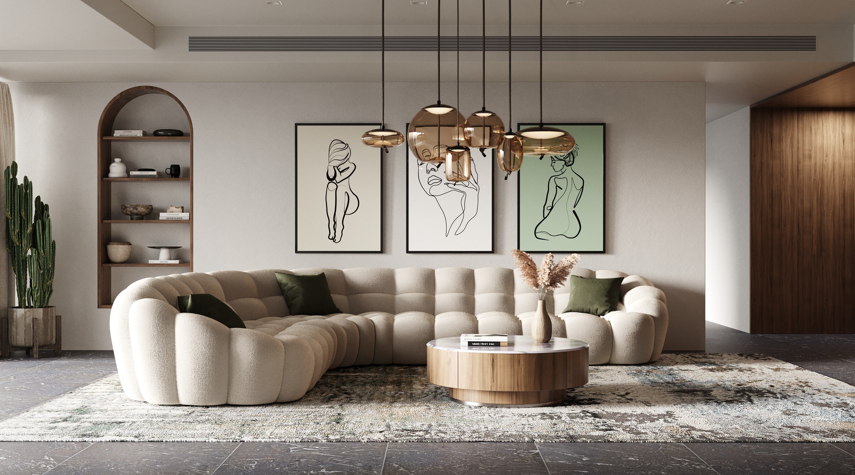 Yolonda - Modern Beige Curved Sectional Sofa - image 5