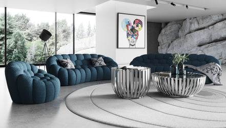 Yolonda - Modern Curved Dark Teal Fabric Sofa Set - image 4