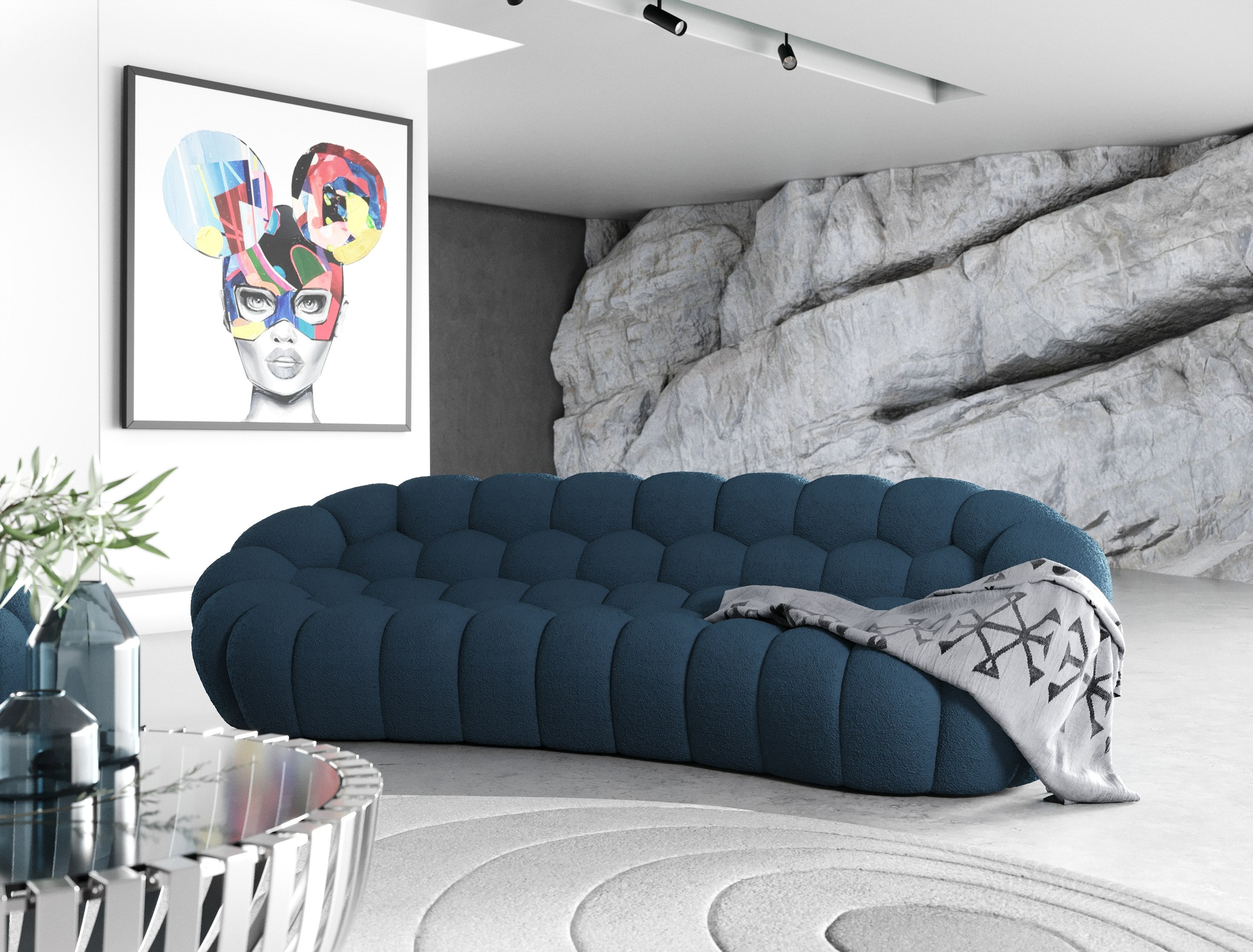 Yolonda - Modern Curved Dark Teal Fabric Sofa Set - image 5