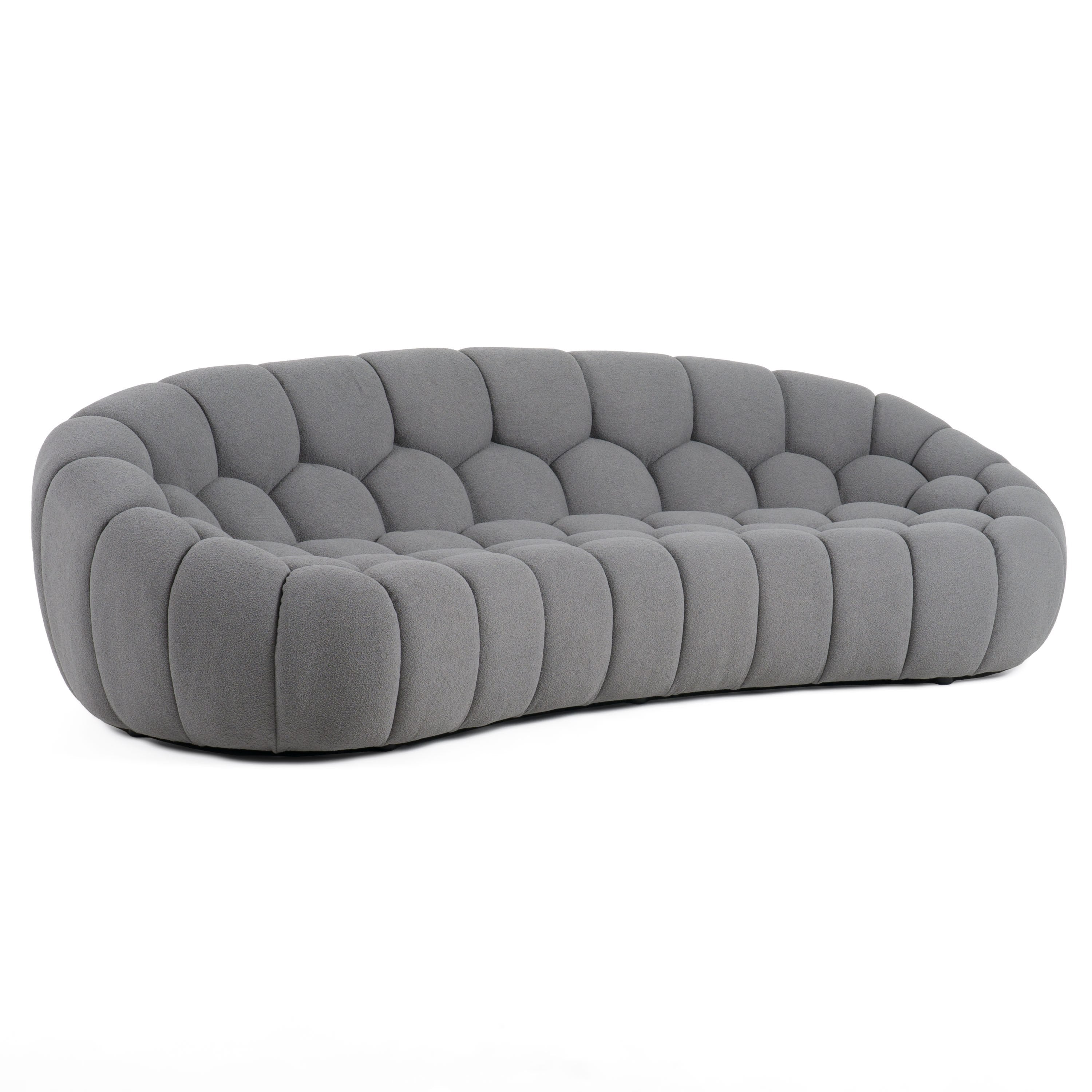 Yolonda - Modern Curved Light Grey Fabric Sofa Set