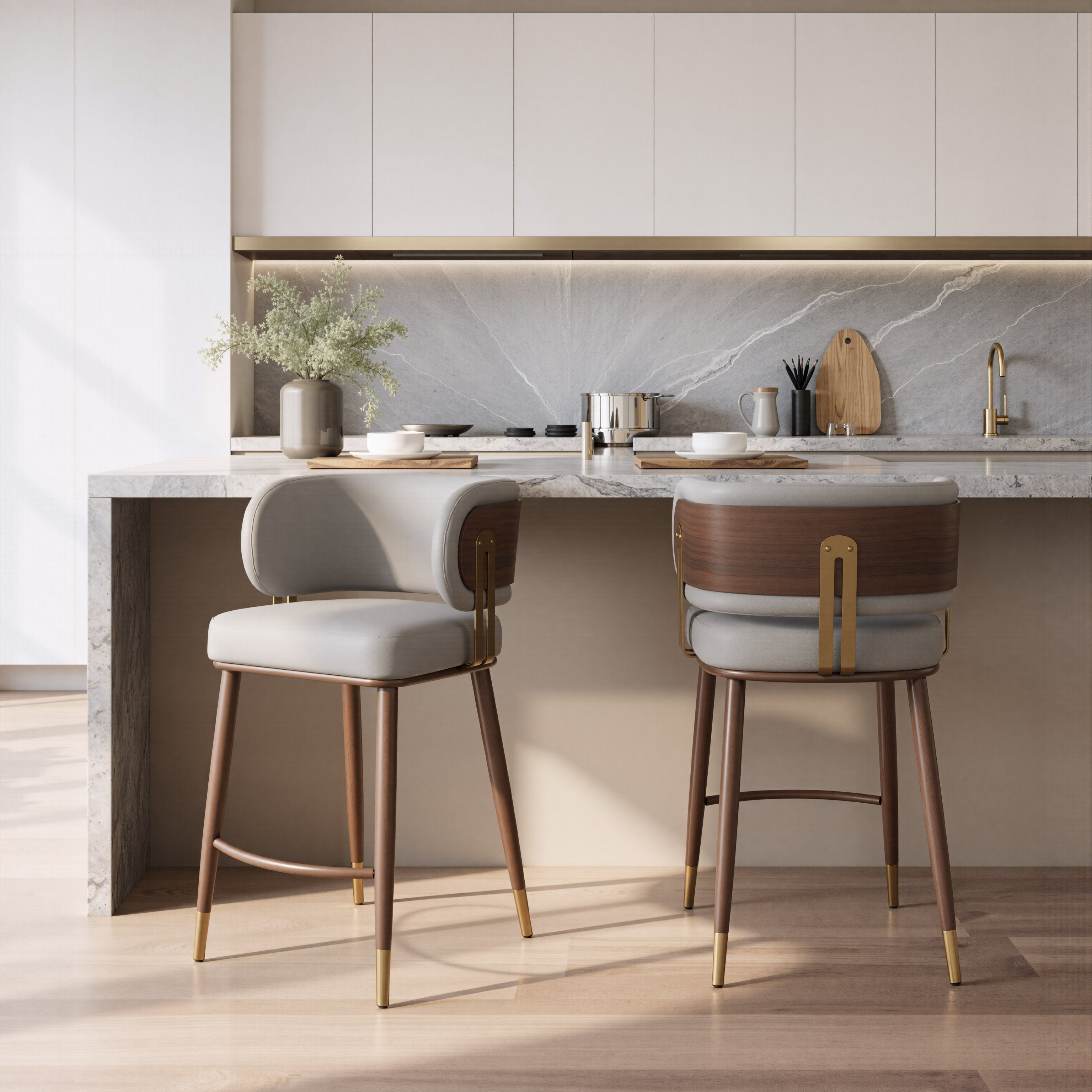 Brew Counter Stool Beige & Walnut