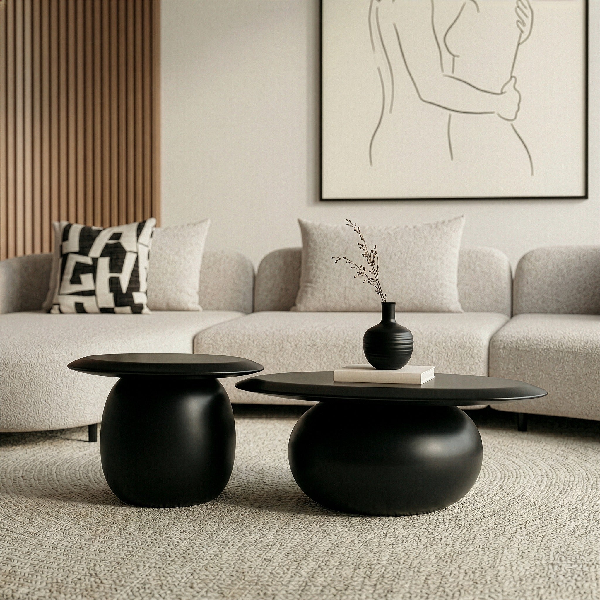 Kalvin - Modern Black Concrete Nesting Coffee Table Set - image 4
