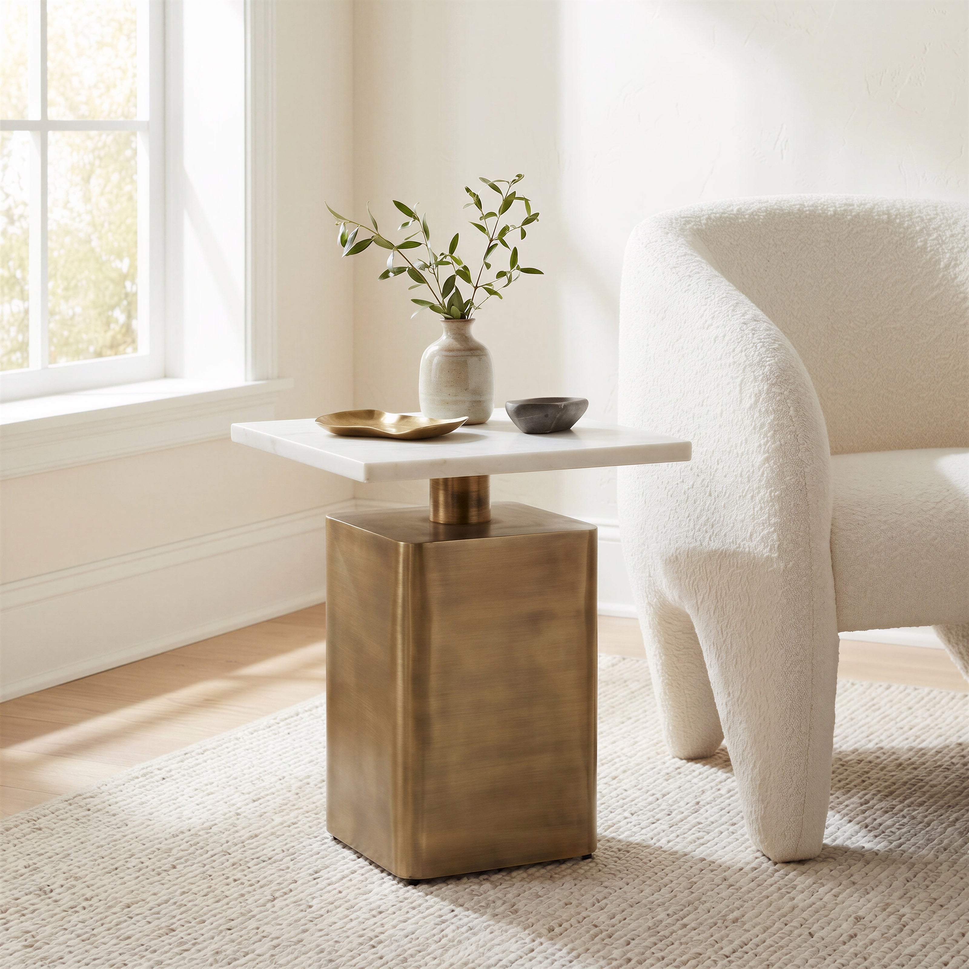 Nyra Side Table White & Brass