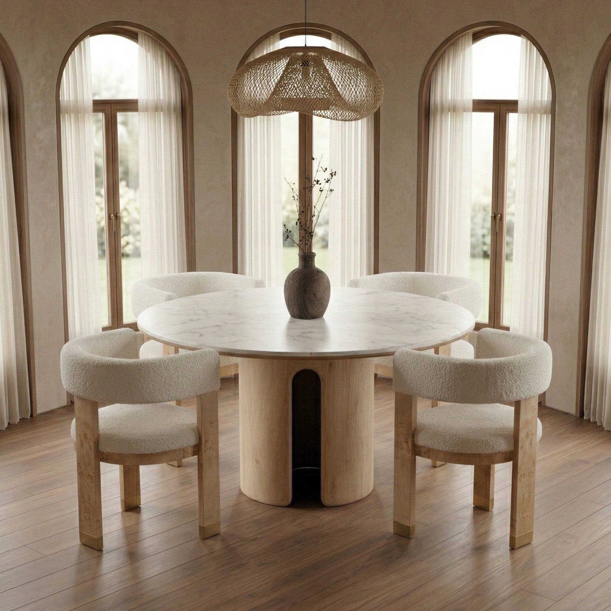 Zorhan - Modern White Marble + Mango Round Dining Table - image 2
