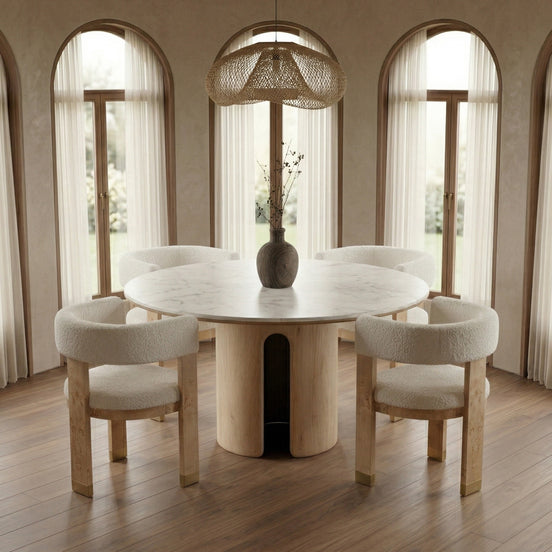 Zorhan - Modern White Marble + Mango Round Dining Table - image 2